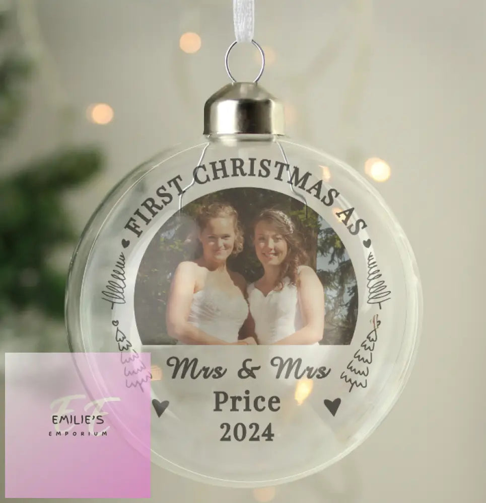 Personalised First Married Christmas Photo Upload Glass Bauble