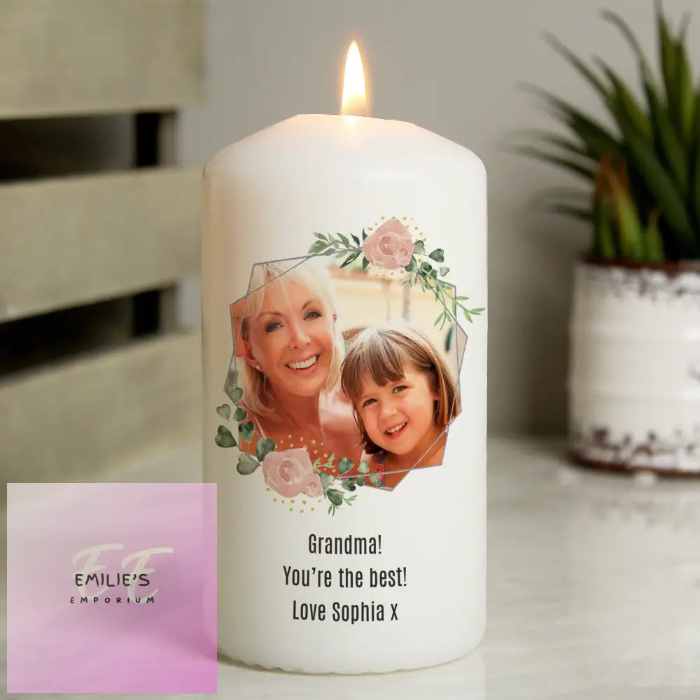 Personalised Floral Abstract Photo Upload Pillar Candle