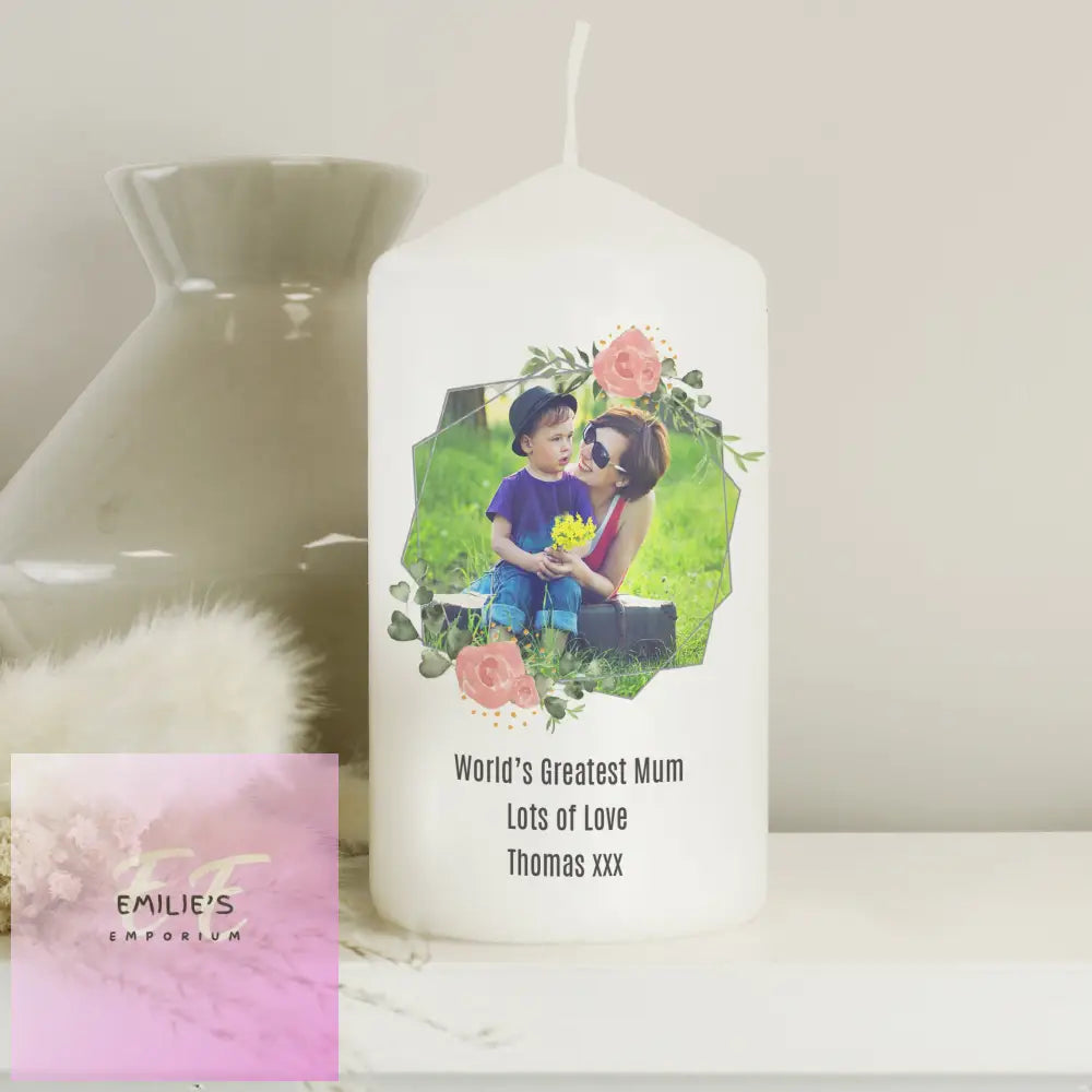 Personalised Floral Abstract Photo Upload Pillar Candle