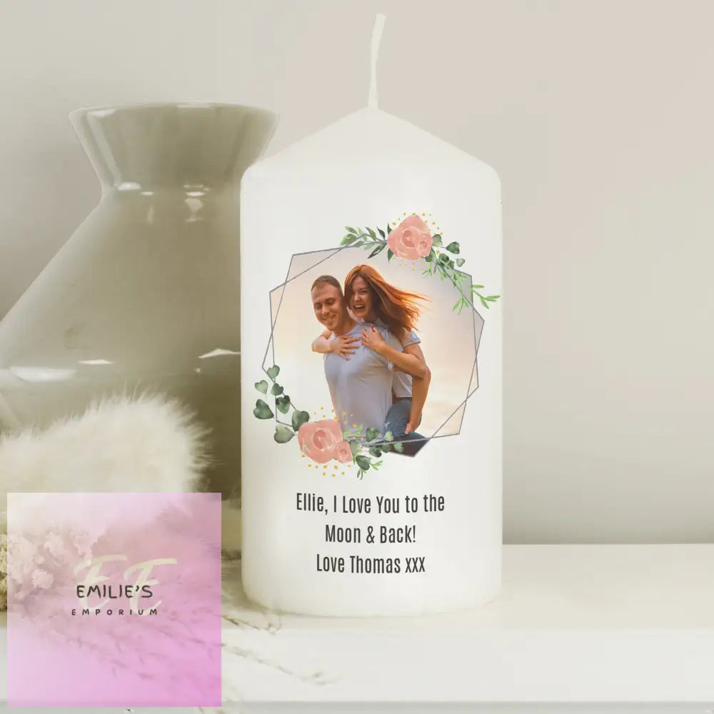 Personalised Floral Abstract Photo Upload Pillar Candle