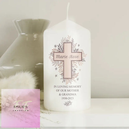 Personalised Floral Cross Pillar Candle