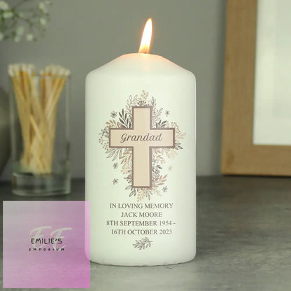 Personalised Floral Cross Pillar Candle