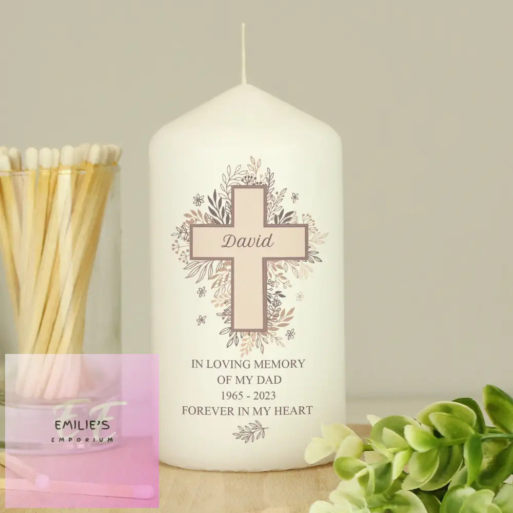 Personalised Floral Cross Pillar Candle