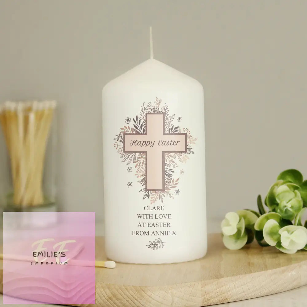 Personalised Floral Cross Pillar Candle