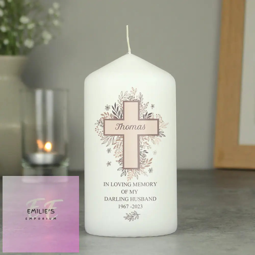 Personalised Floral Cross Pillar Candle