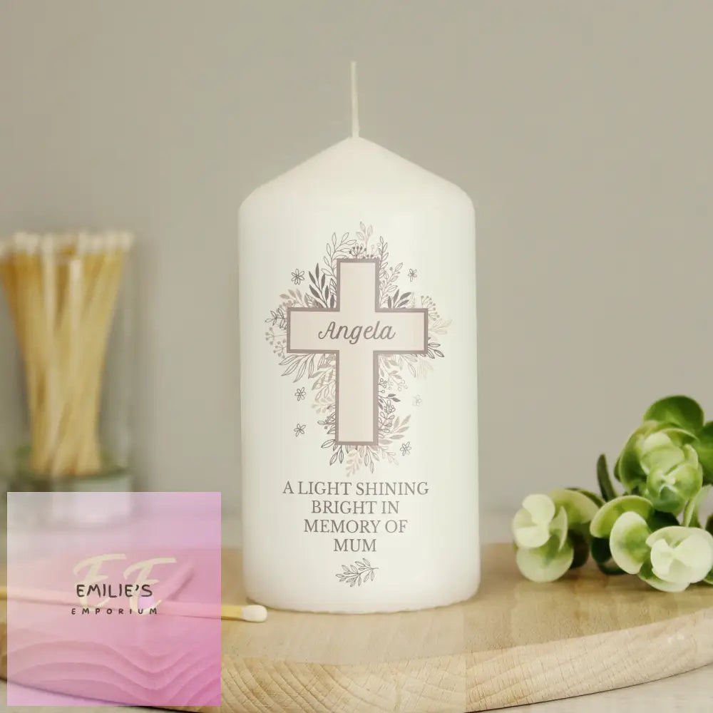 Personalised Floral Cross Pillar Candle