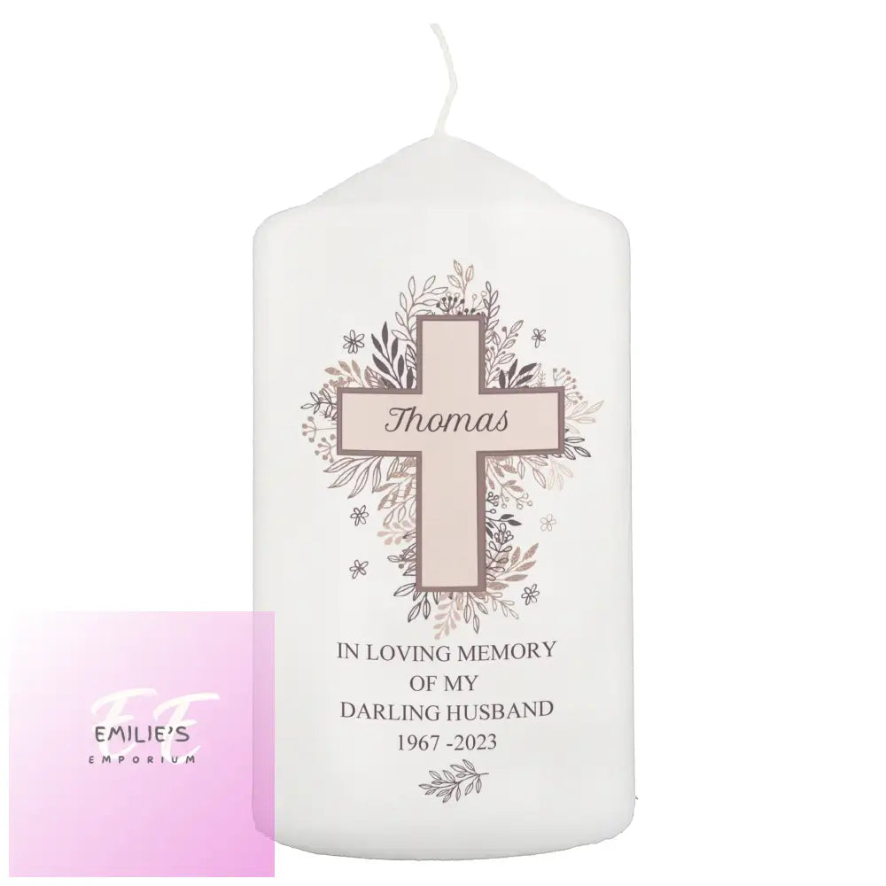 Personalised Floral Cross Pillar Candle