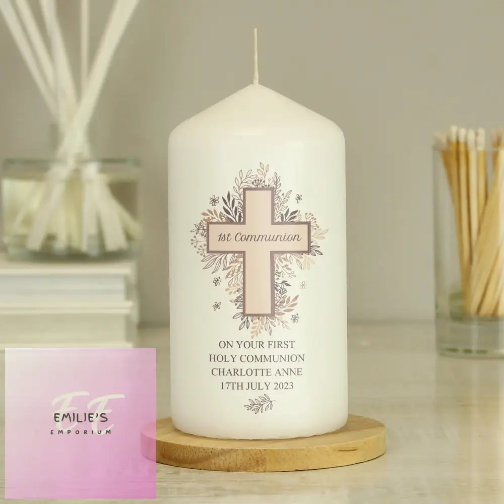 Personalised Floral Cross Pillar Candle