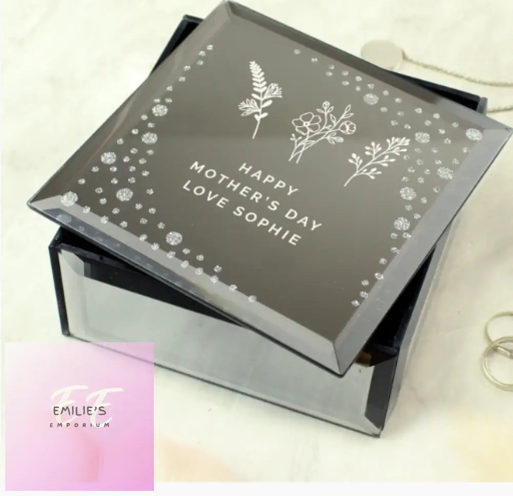 Personalised Floral Diamante Mirrored Trinket Box