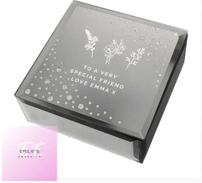 Personalised Floral Diamante Mirrored Trinket Box