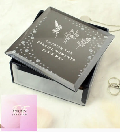 Personalised Floral Diamante Mirrored Trinket Box