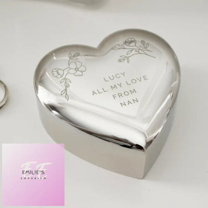 Personalised Floral Free Text Heart Trinket Box