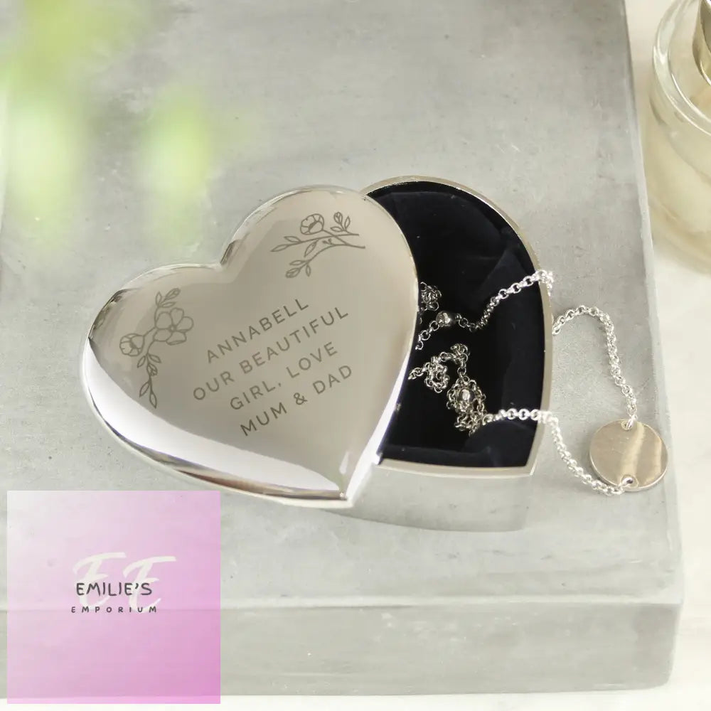 Personalised Floral Free Text Heart Trinket Box