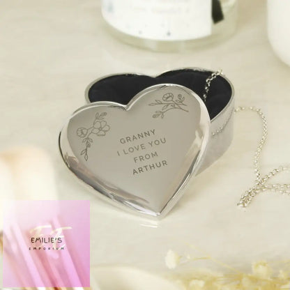 Personalised Floral Free Text Heart Trinket Box