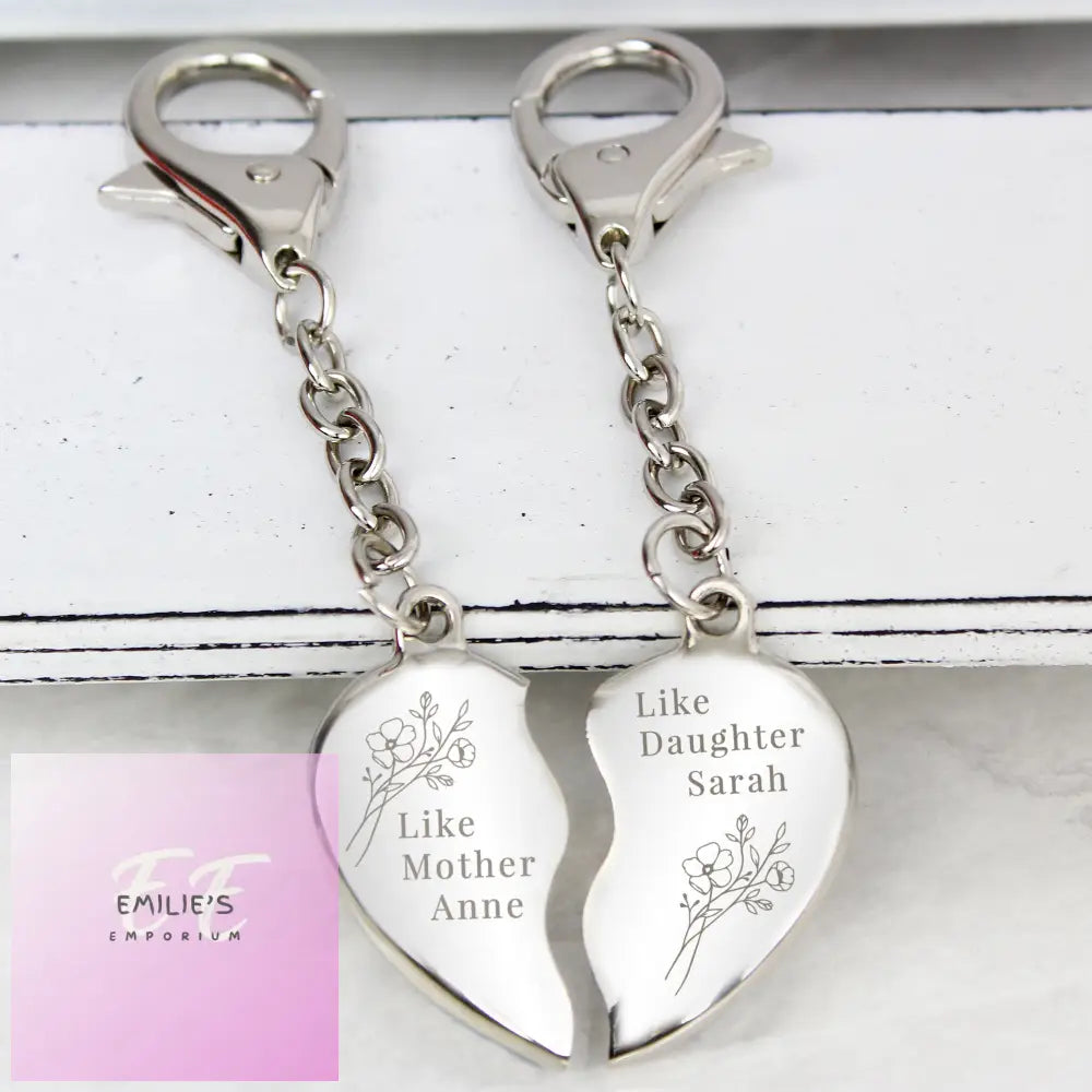 Personalised Floral Mother Daughter Two Heart Keyring