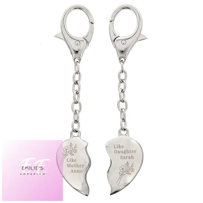 Personalised Floral Mother Daughter Two Heart Keyring