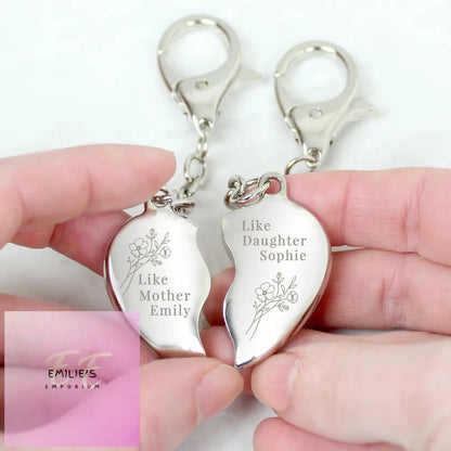 Personalised Floral Mother Daughter Two Heart Keyring