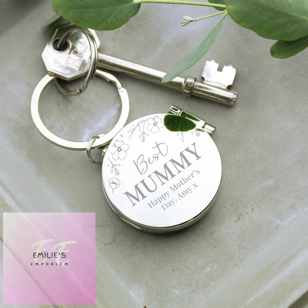 Personalised Floral Round Photo Frame Keyring