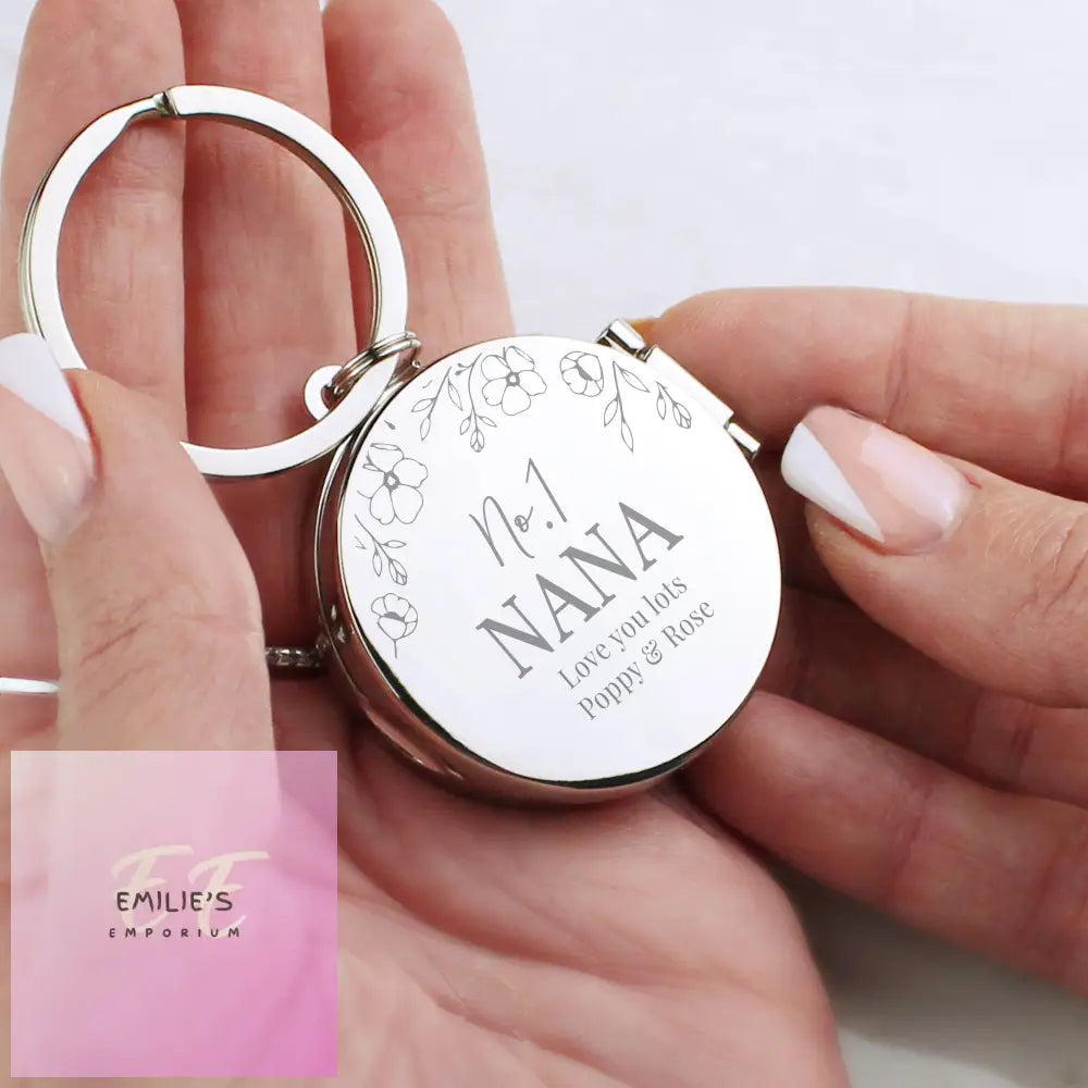 Personalised Floral Round Photo Frame Keyring