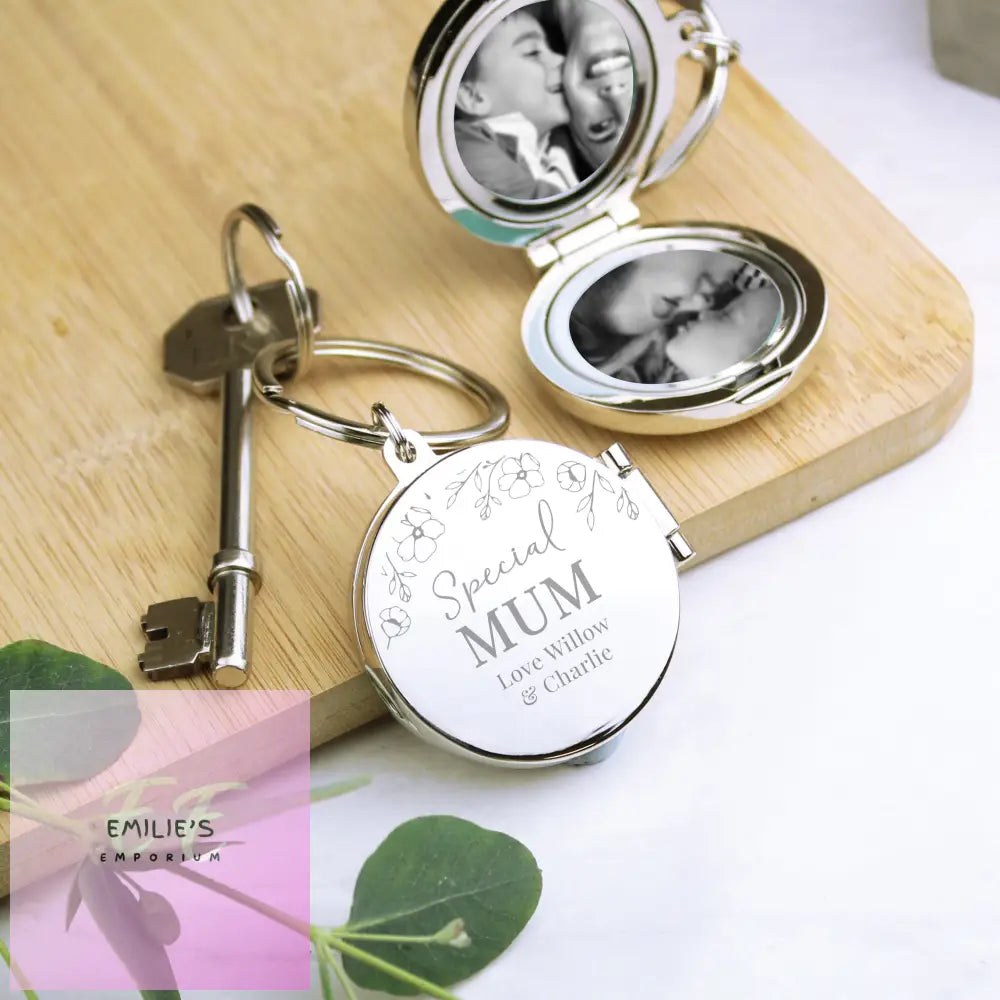 Personalised Floral Round Photo Frame Keyring