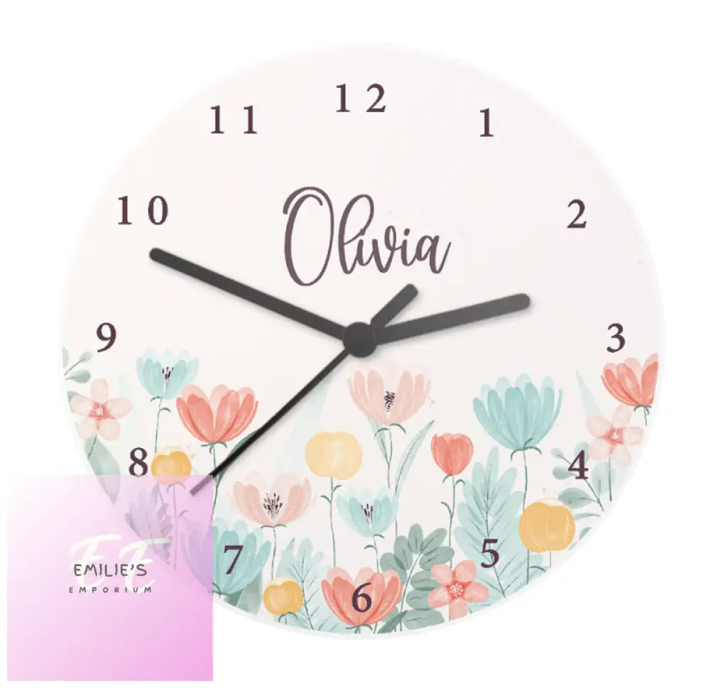 Personalised Floral Wooden Childrens Clock