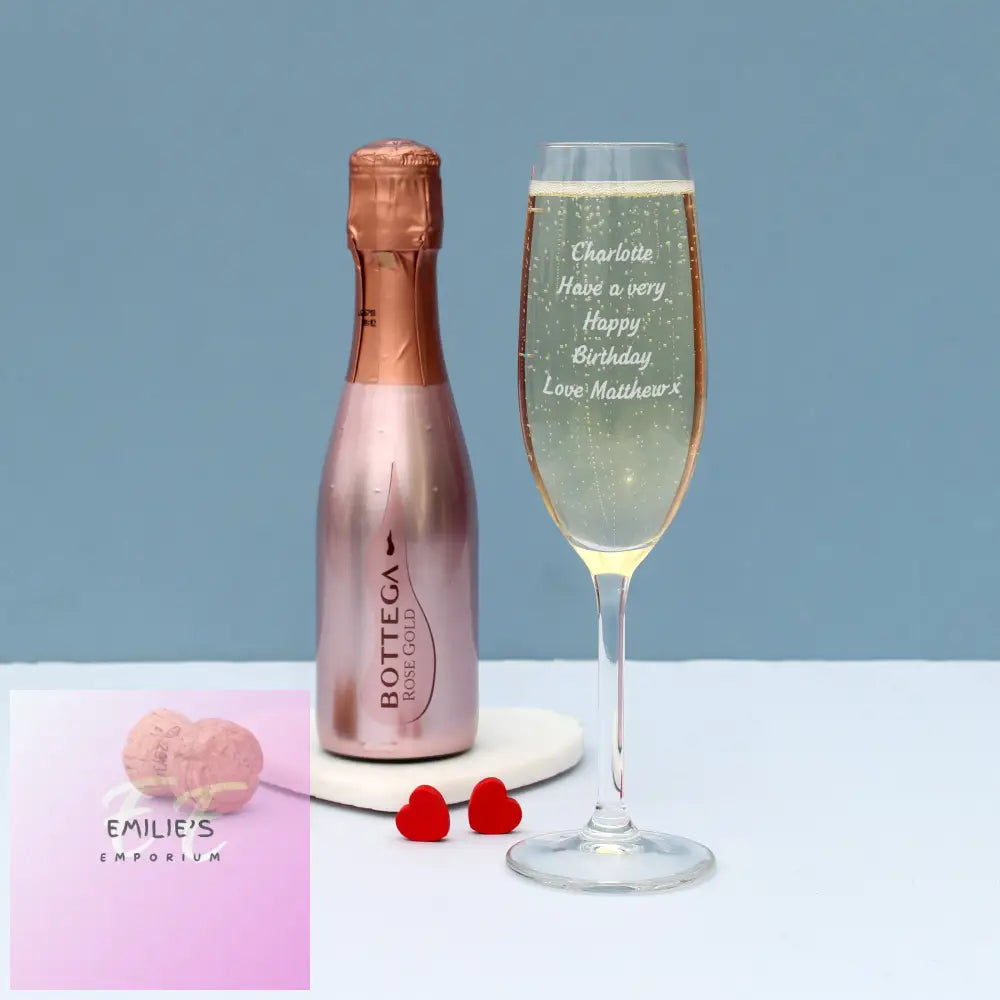 Personalised Flute & Mini Rose Bottega Prosecco Set