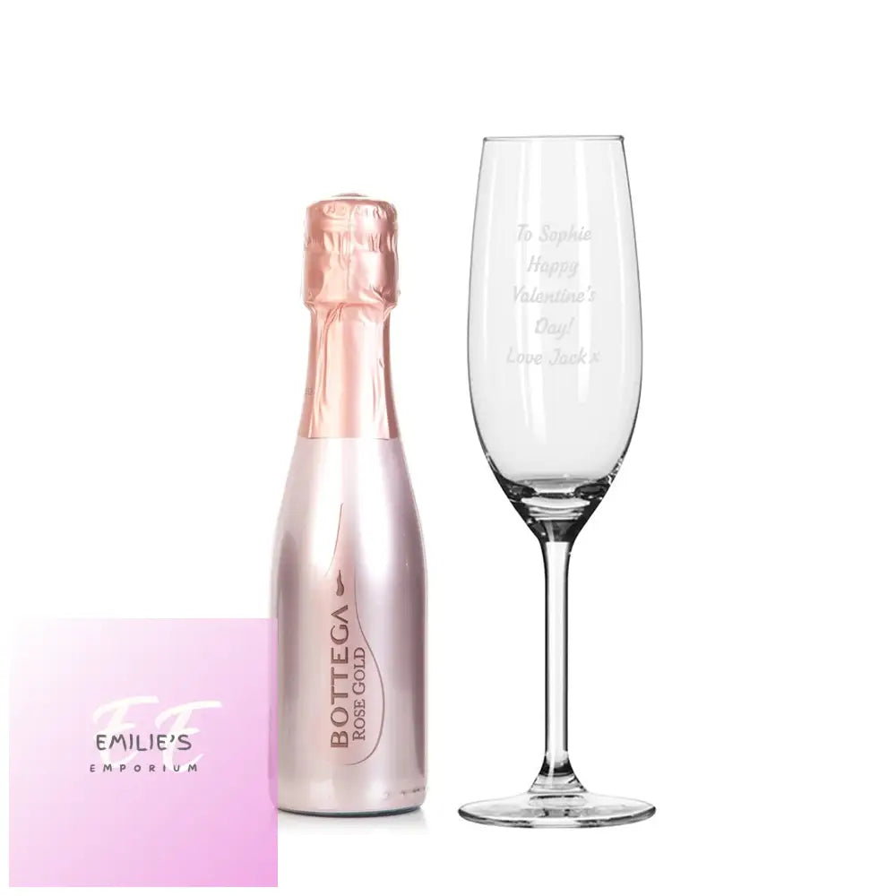 Personalised Flute & Mini Rose Bottega Prosecco Set