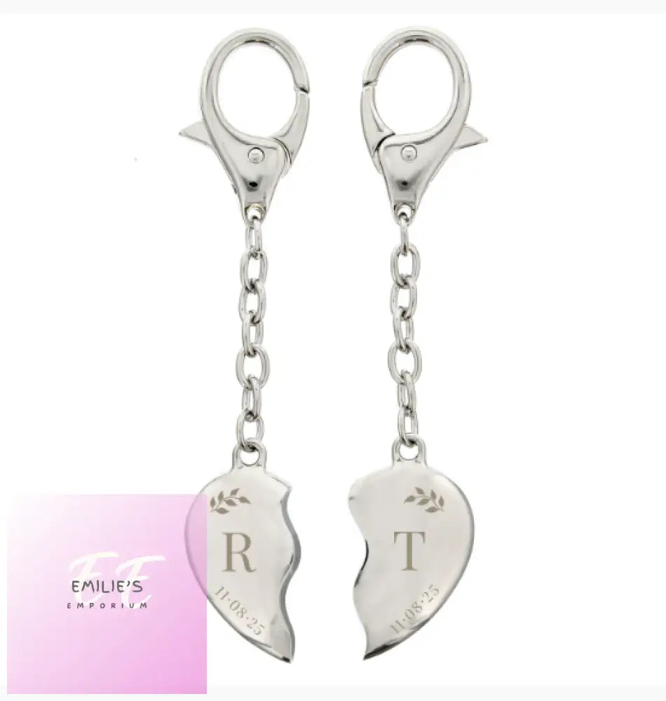 Personalised Foliage Two Hearts Keyring