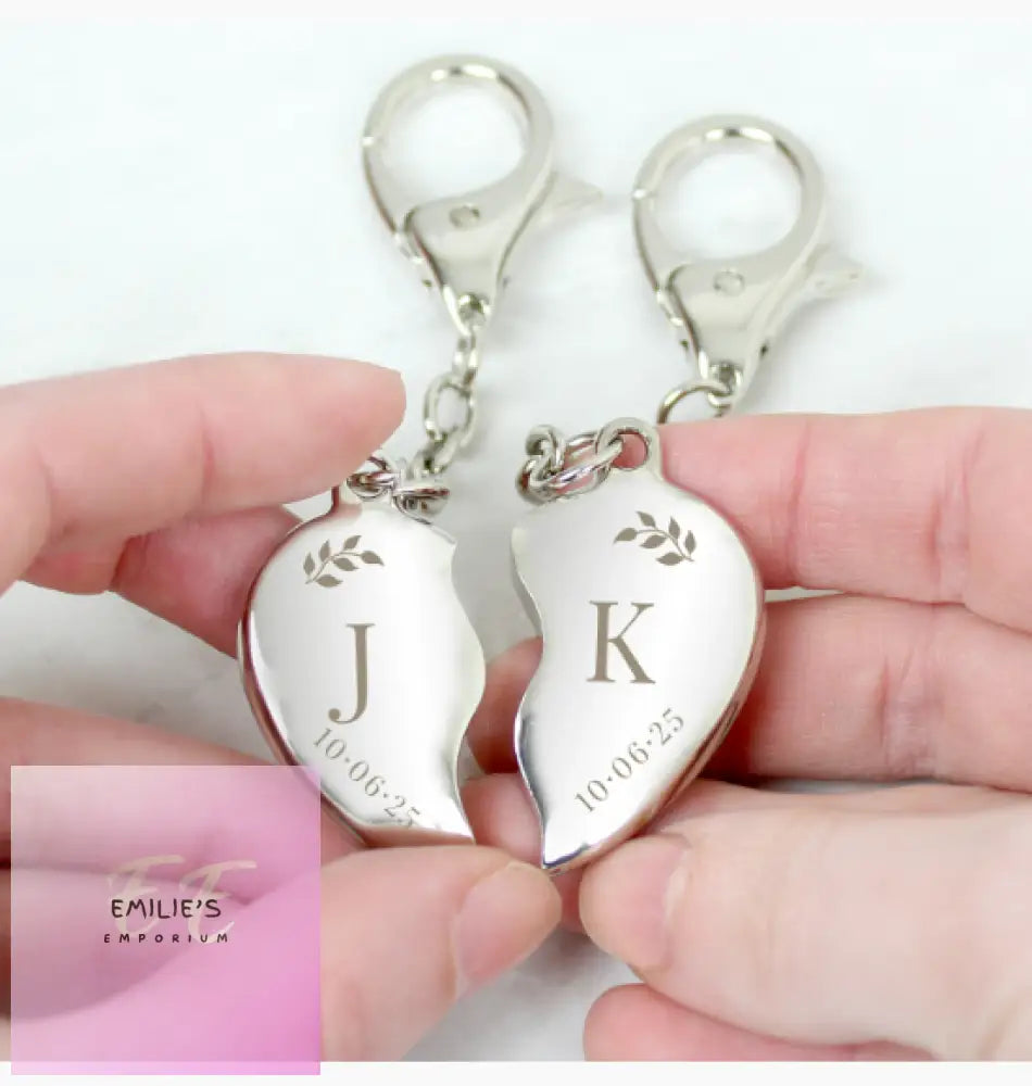 Personalised Foliage Two Hearts Keyring