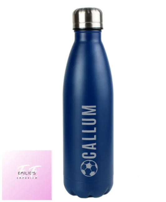 Personalised Football Navy Metal Insulated Drinks Bottle