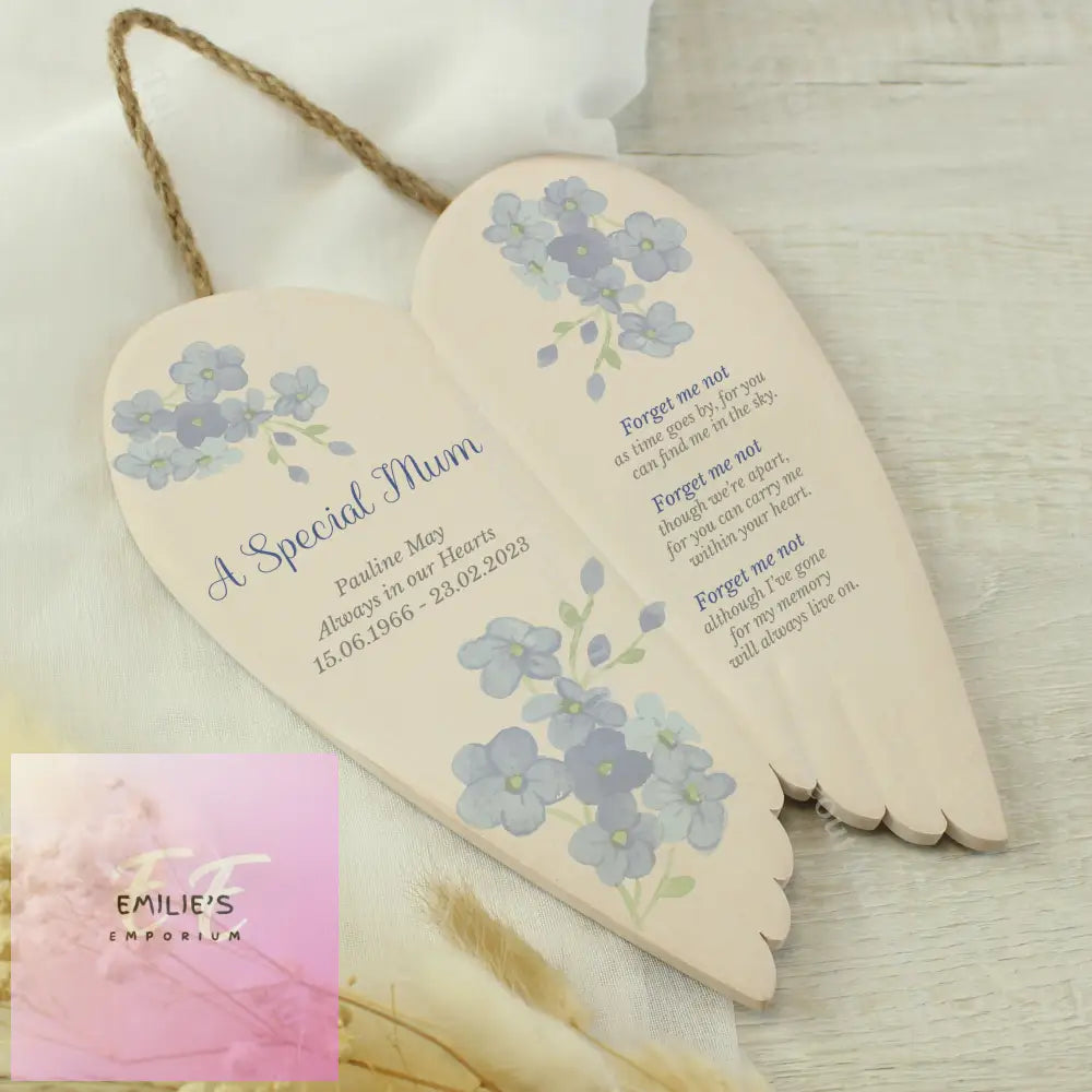 Personalised Forget Me Not Memorial Ceramic Wings