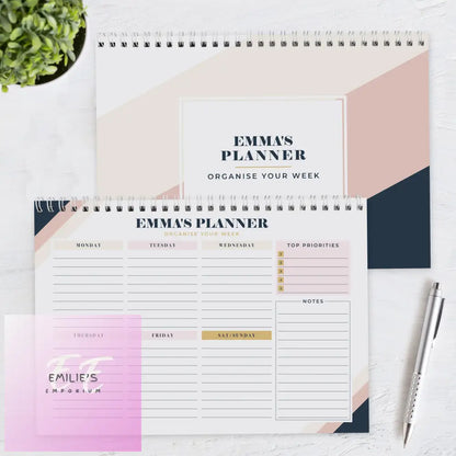 Personalised Free Text Navy & Blush A4 Desk Planner