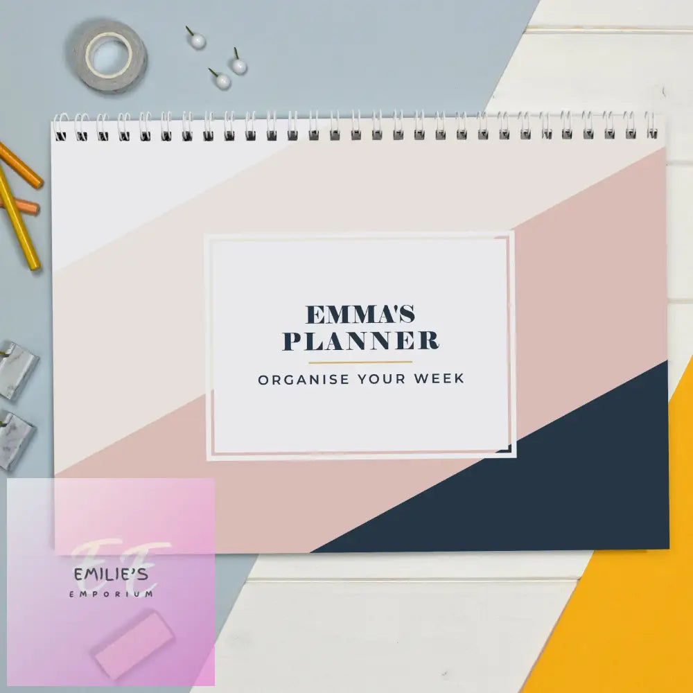 Personalised Free Text Navy & Blush A4 Desk Planner