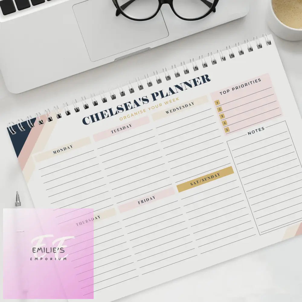 Personalised Free Text Navy & Blush A4 Desk Planner