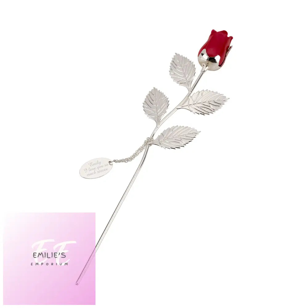 Personalised Free Text Silver Plated Red Rose