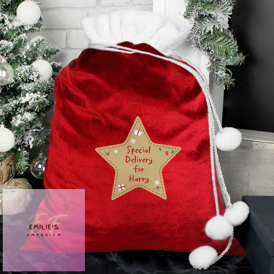 Personalised Free Text Star Luxury Pom Red Sack