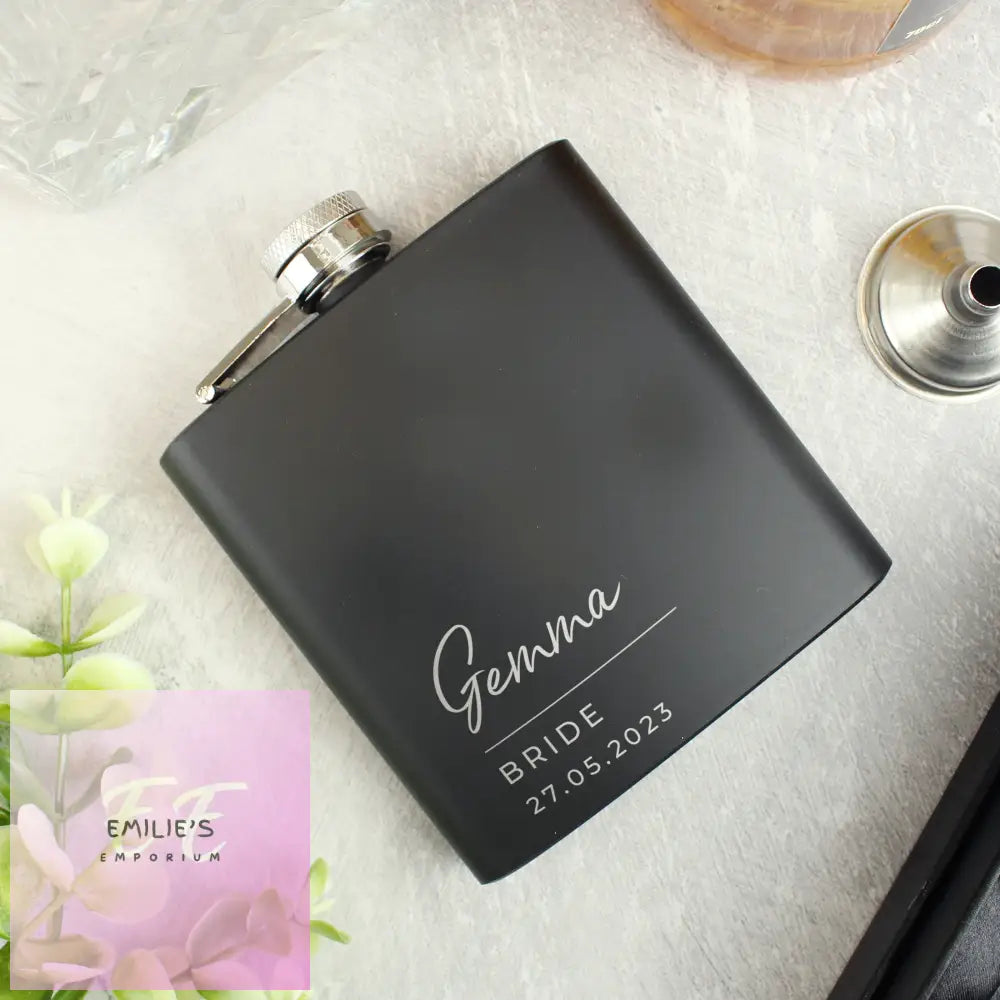 Personalised Free Text Wedding Party Black Hip Flask