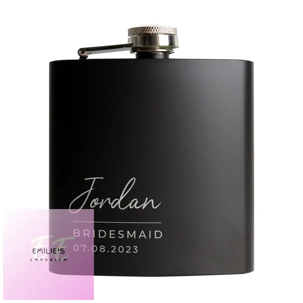 Personalised Free Text Wedding Party Black Hip Flask