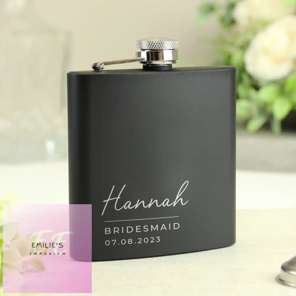 Personalised Free Text Wedding Party Black Hip Flask