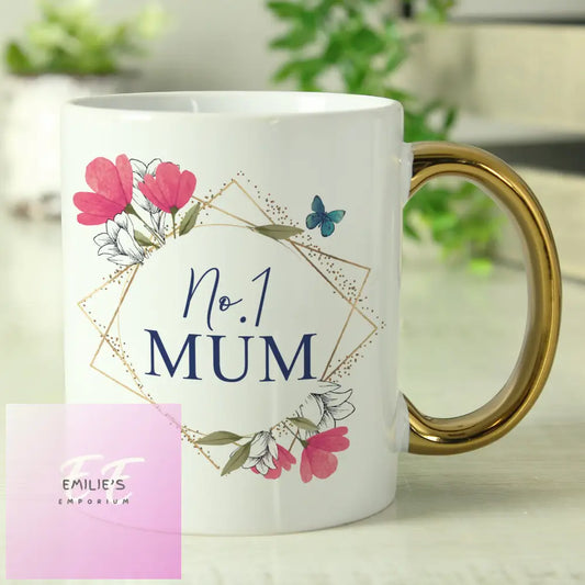 Personalised Geometric Floral Gold Handle Mug