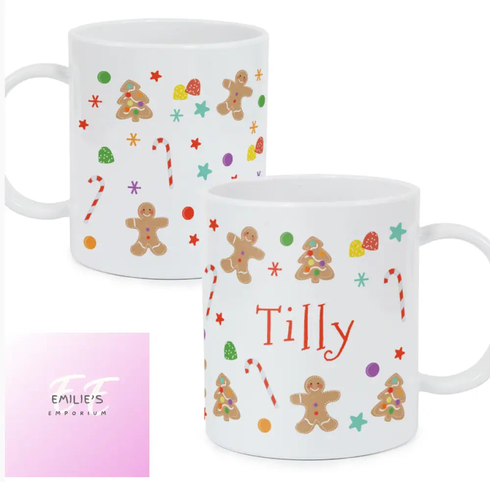 Personalised Gingerbread Pattern Plastic Mug