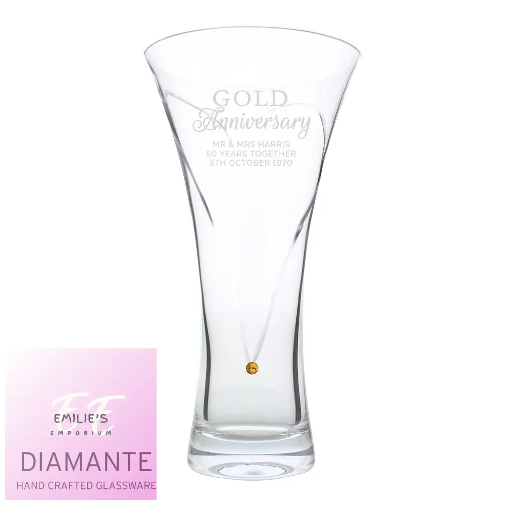 Personalised Gold Anniversary Large Hand Cut Diamante Heart Vase