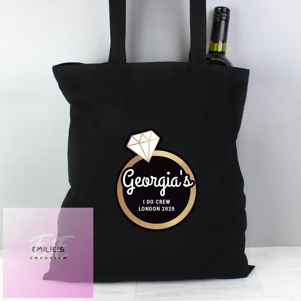 Personalised Gold Bling Ring Hen Party Black Cotton Bag