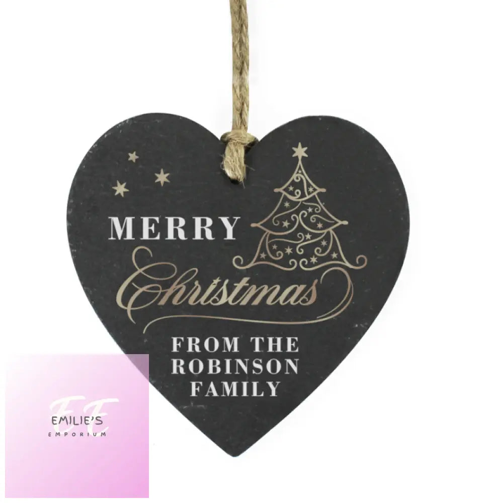 Personalised Gold Christmas Slate Heart Ornament