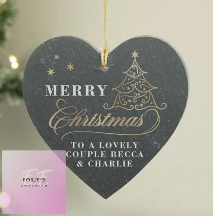 Personalised Gold Christmas Slate Heart Ornament