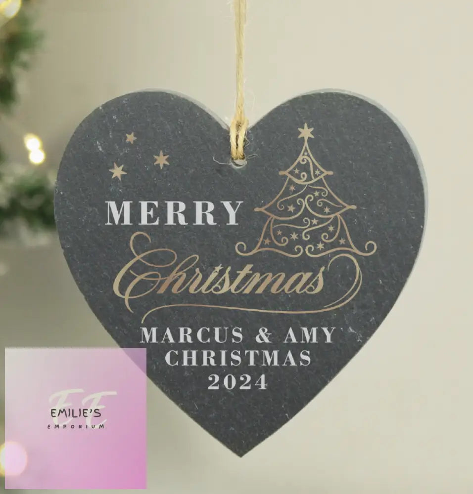 Personalised Gold Christmas Slate Heart Ornament