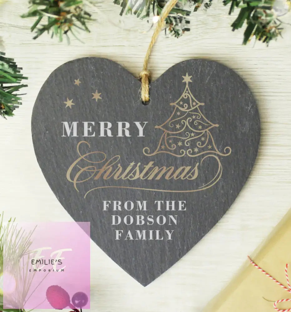 Personalised Gold Christmas Slate Heart Ornament