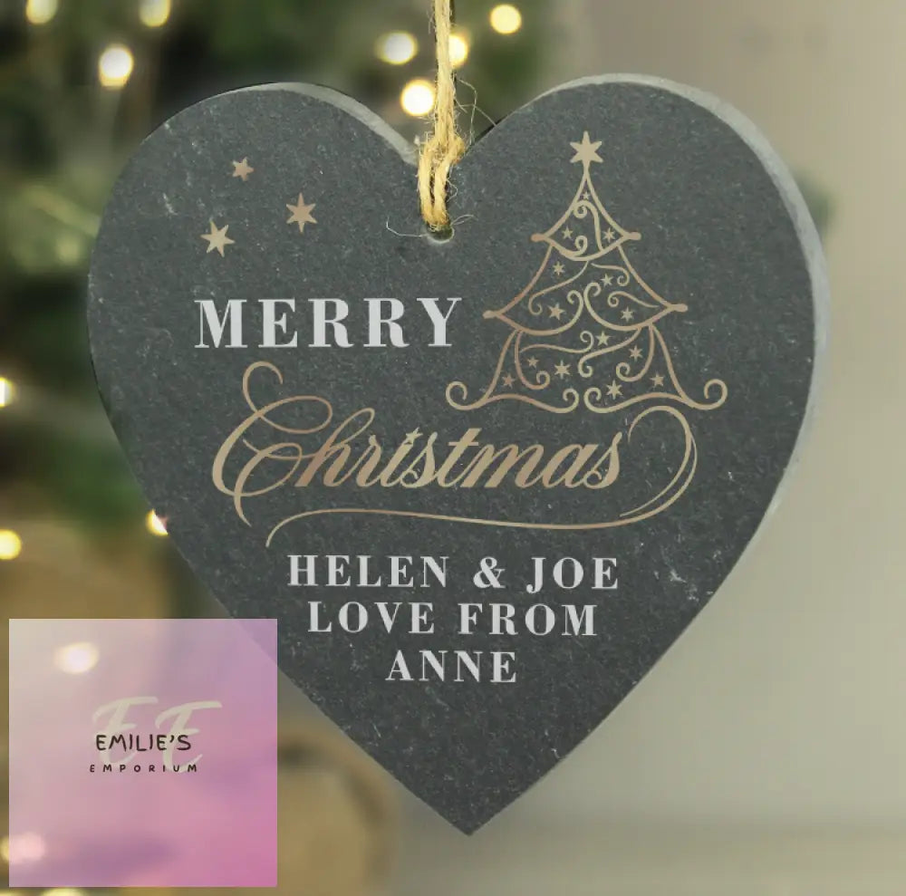 Personalised Gold Christmas Slate Heart Ornament