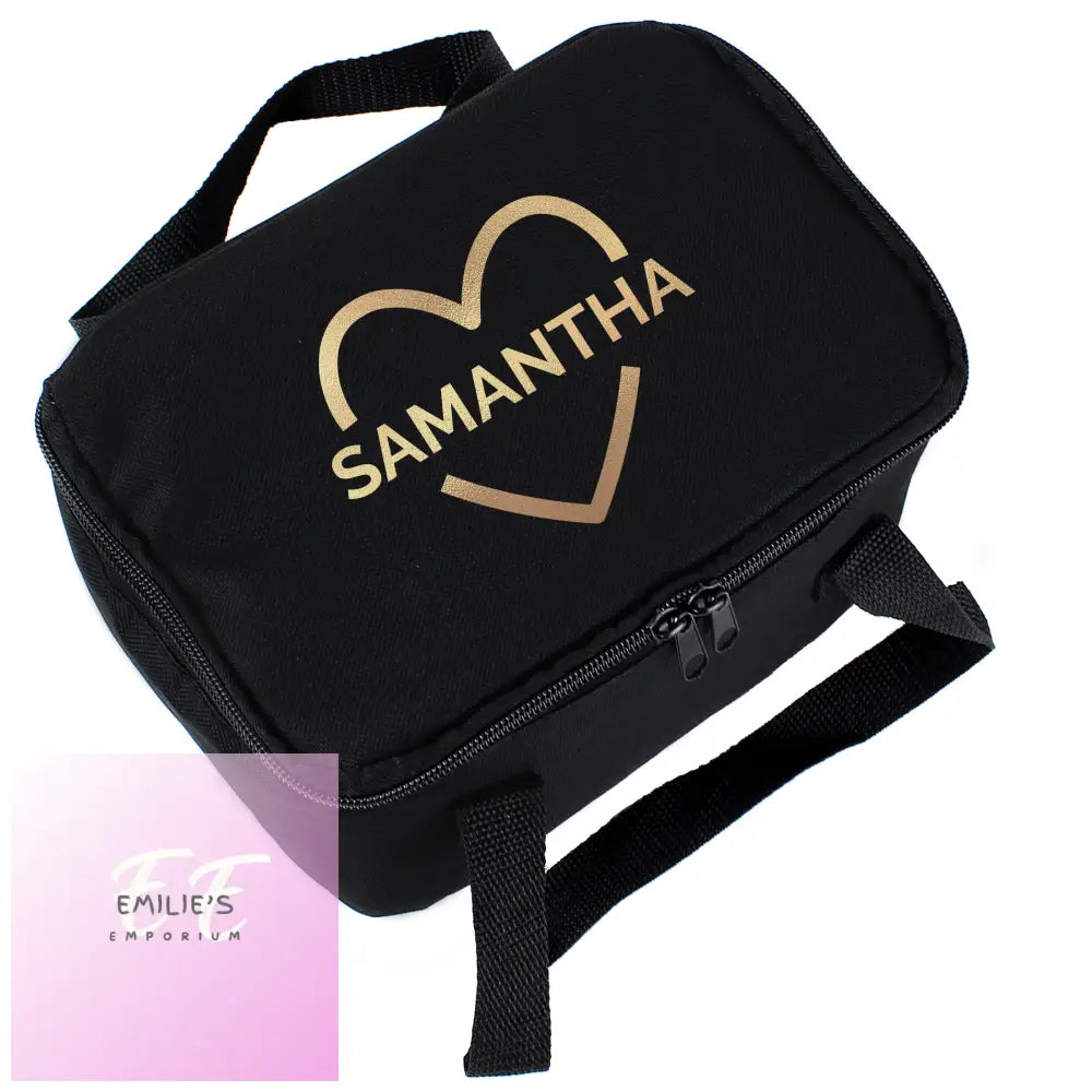 Personalised Gold Heart Black Lunch Bag