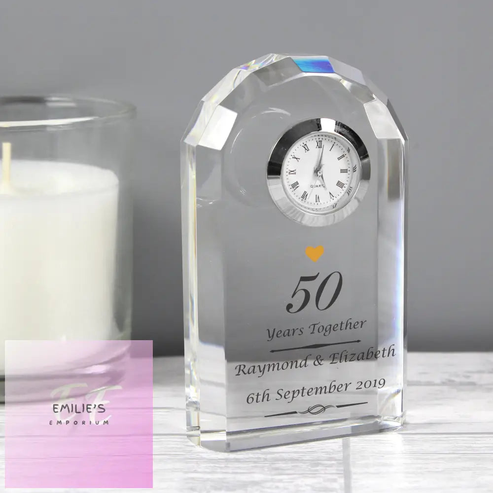 Personalised Golden Anniversary Crystal Clock